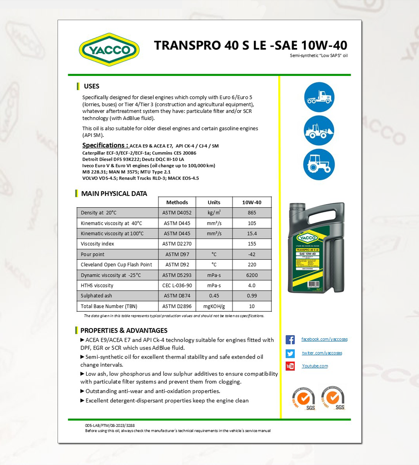 화물차,트럭,버스,대형차 엔진오일,야코 TRANSPRO 40SLE 10W40, YACCO-DATA.png