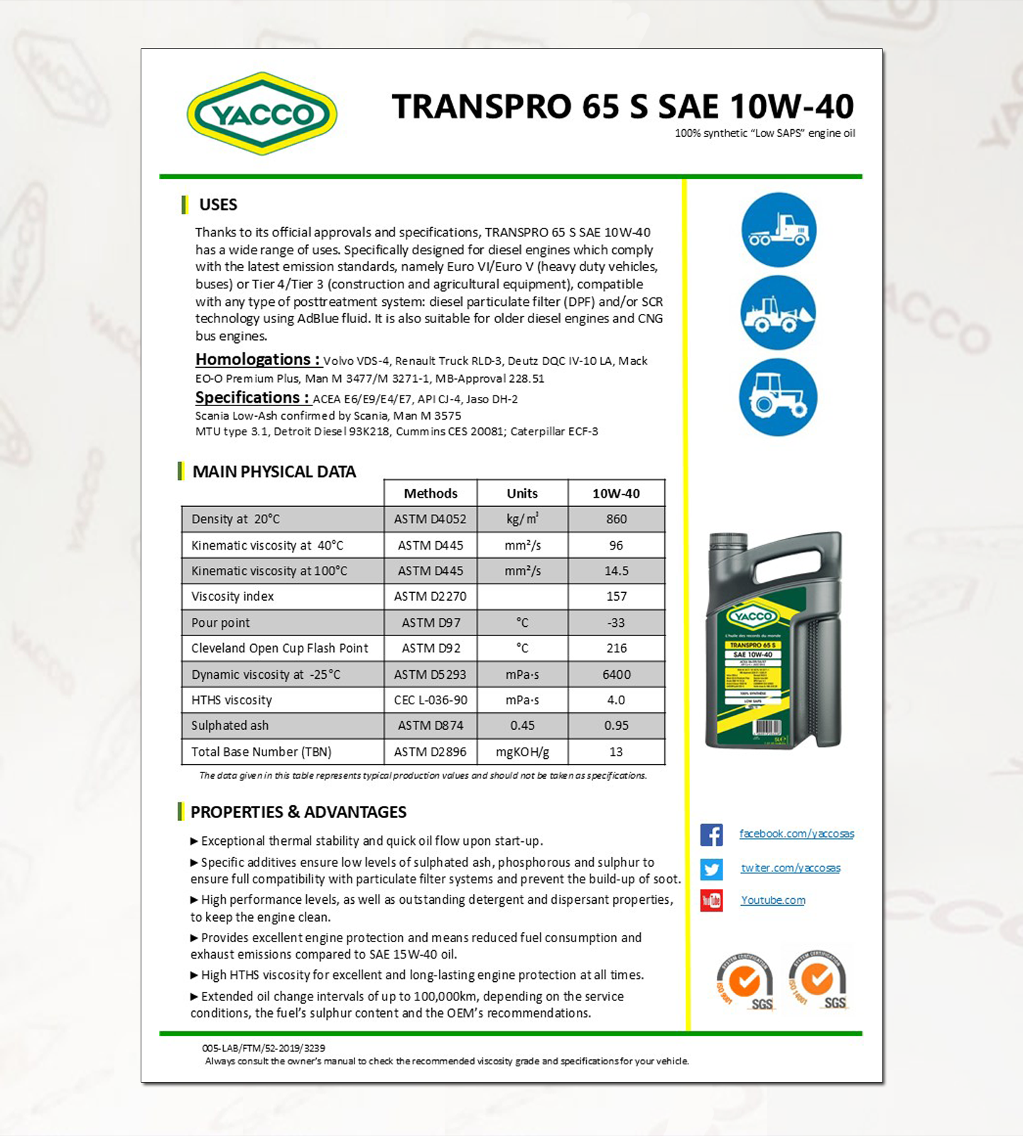 화물차, 건설중장비,농업용, 트랙터, 엔진오일,야코 TRANSPRO 65 S 10W40-DATA,합성유.png