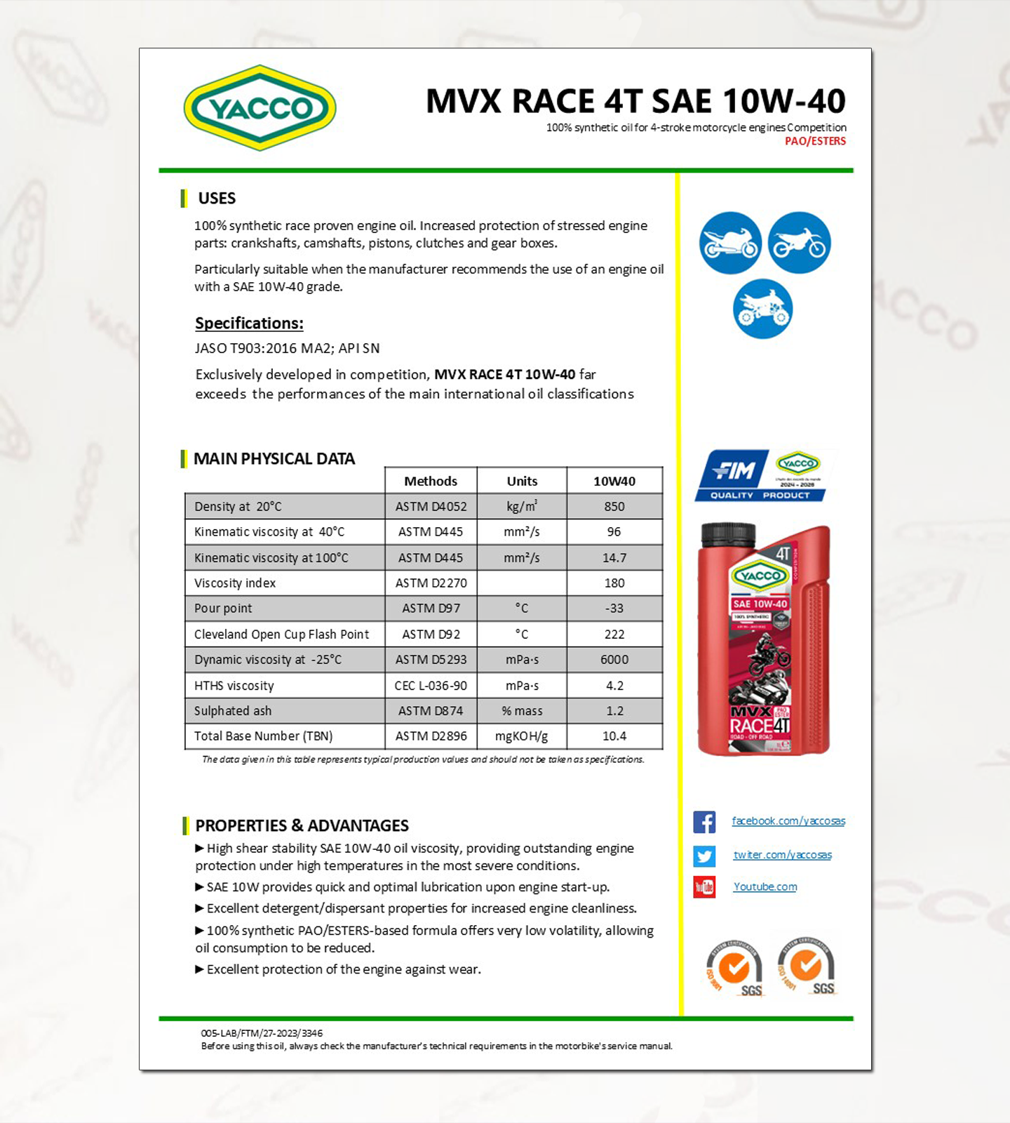 레이싱오일, 오토바이,바이크오일, 야코 MVX RACE 4T 10W40,PAO-DATA.png