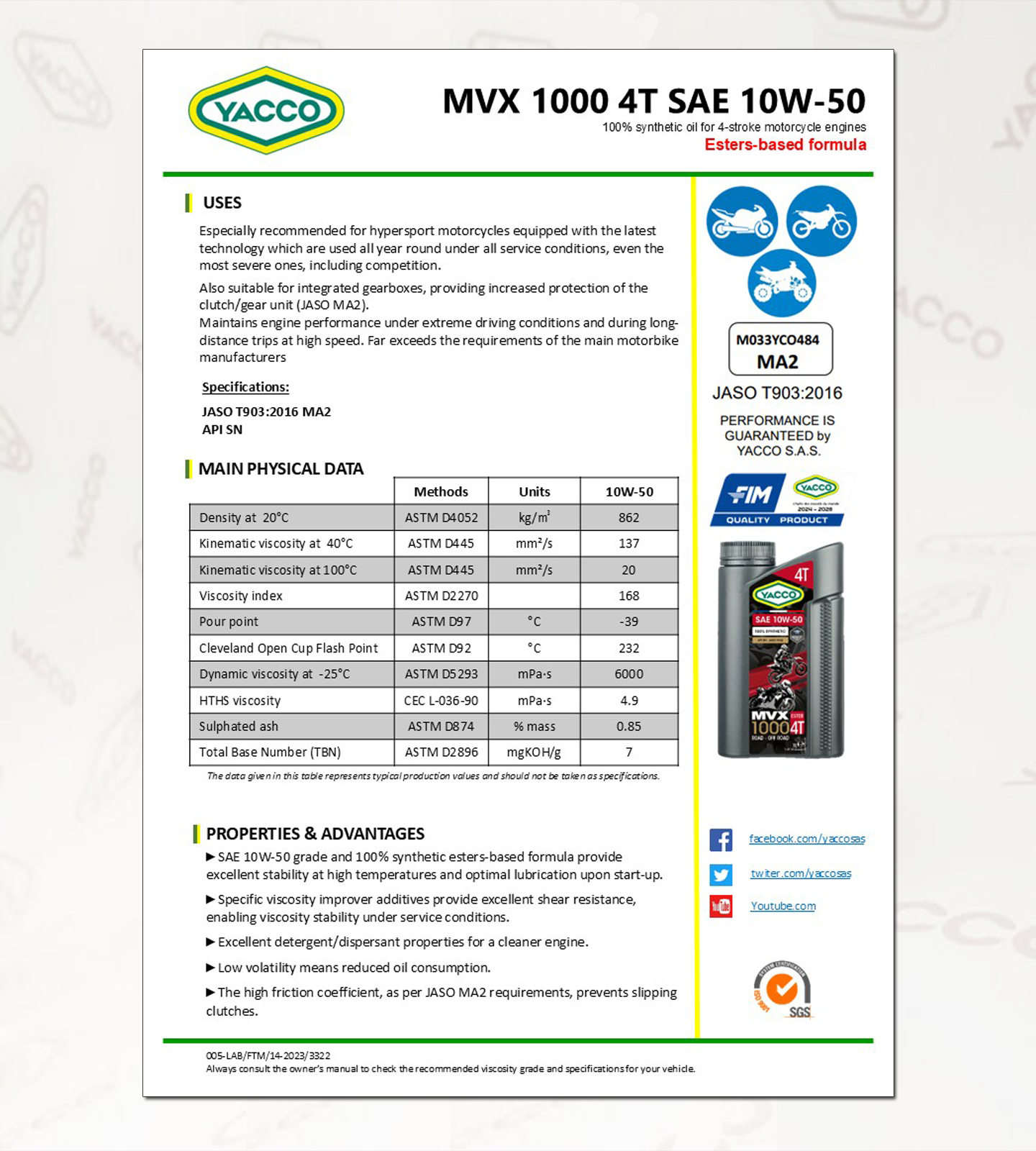 오토바이 엔진오일, 야코 MVX 1000 4T 10W50, 투어링 바이크오일, YACCO-DATA.png