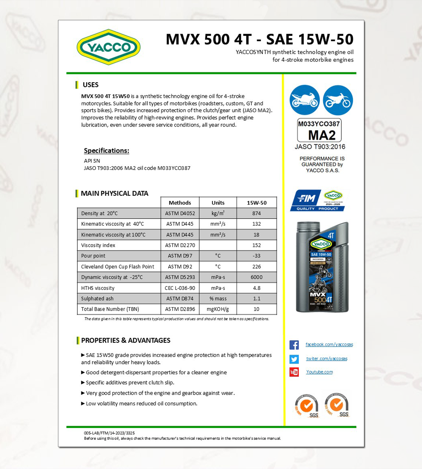 바이크 엔진오일 ,오토바이 엔진오일,야코 MVX 500 4T 15W50,YACCO-DATA.png